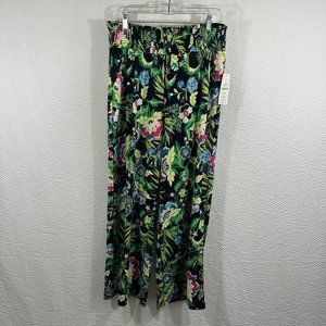 Valerie Stevens Smocked waist floral tropical wide leg Island Vibes Print NWT